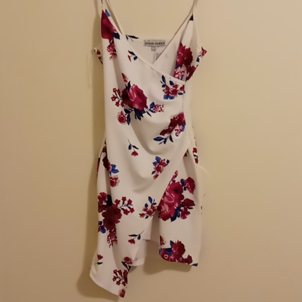 NWOT Floral Asymmetrical faux wrap dress.